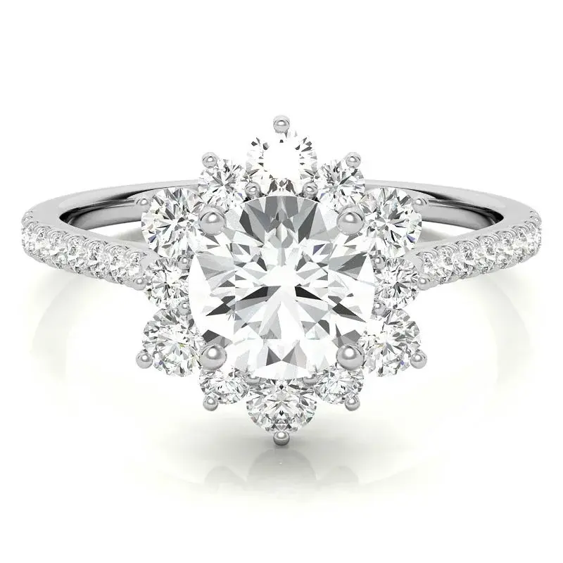 10K White Gold Round Cut Snowflake Moissanite Engagement Ring