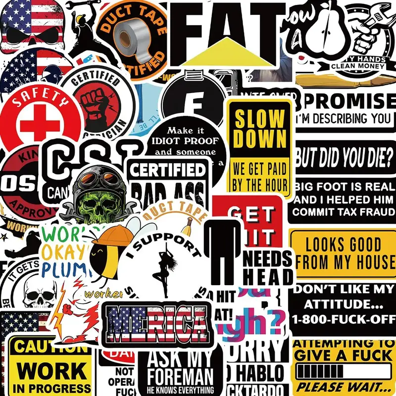 Funny Safety Helmet Sticker, 50pcs Cartoon Interesting Sticker, Diy Decorative Sticker for Luggage Skateboard Refrigerator No...