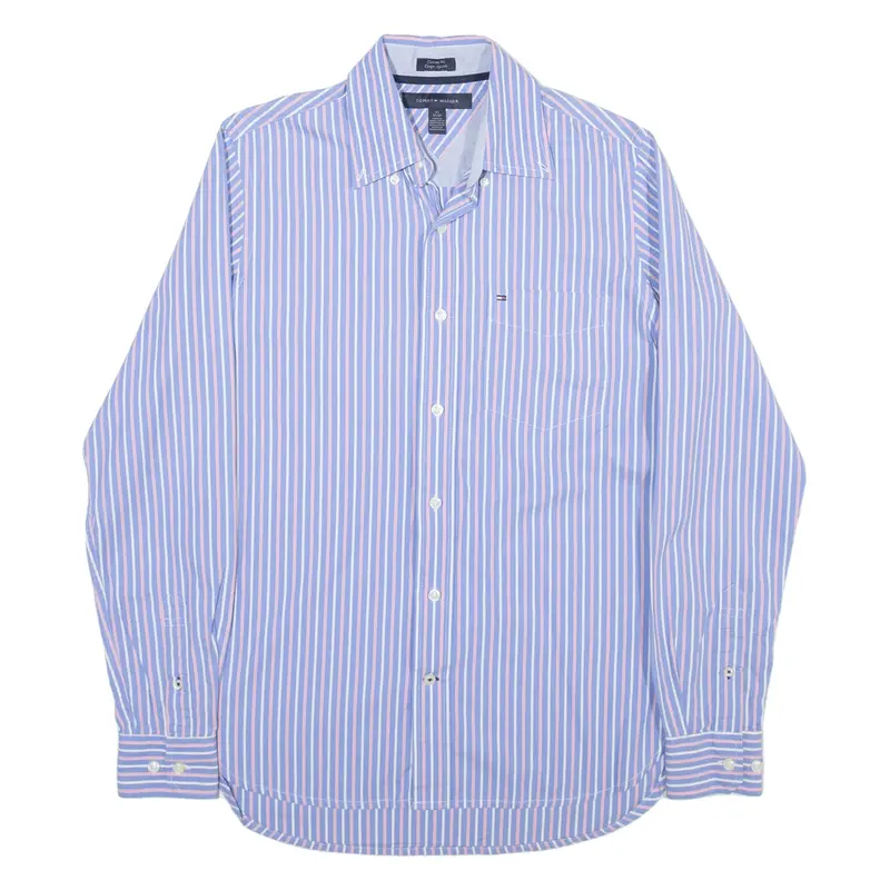 TOMMY HILFIGER Custom Fit Mens Shirt Blue Striped Long Sleeve XS