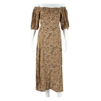 ANTHROPOLOGIE Womens Day Dress Brown Viscose Animal Print Short Sleeve Midi S
