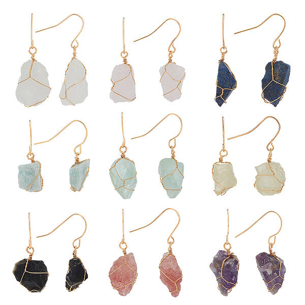 9 Style 9 Style Natural Gemstone Nugget Dangle Earrings