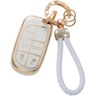 Colorful Stone Decor Car Key Case, Cute Car Key Cover, Car Key Protector for Jeep, Chrysler, Dodge, RAM, Challenger, Journey,...