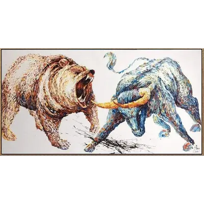 Bull and Bear Painting Abstract Stock Market Wall Street Office Painting | BULL VS BEAR