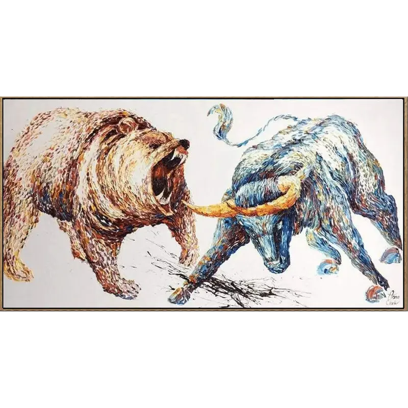 Bull and Bear Painting Abstract Stock Market Wall Street Office Painting | BULL VS BEAR