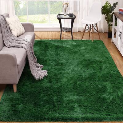 Garvee Fluffy & Sheepskin Dark Green 8x10 Shag Rug Solid Color Plush Polyester Non-Slip Ultra Soft Durable Living Room Bedroo...