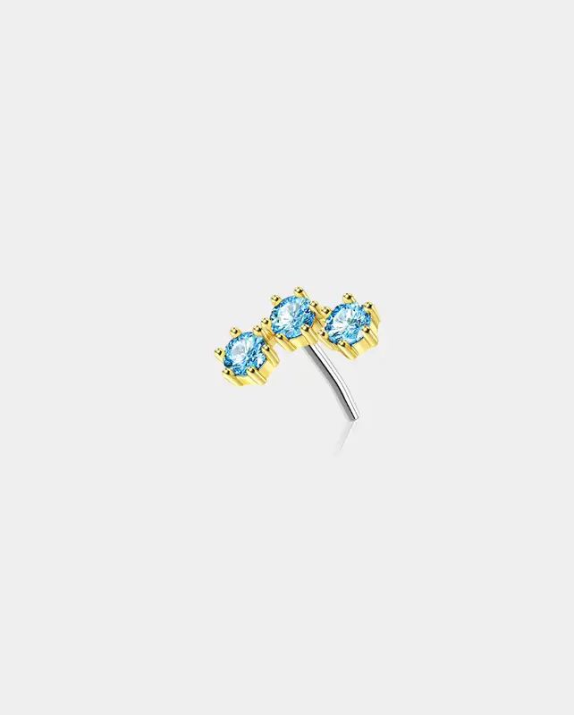 14K Gold Triple CZ Threadless Helix Earring - 14K Top Only / Sapphire