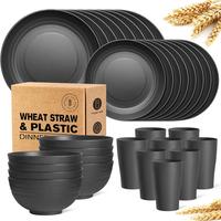 32 | 16-Piece Kitchen Plastic Wheat Straw Dinnerware Set, Service for 8 | 4, Unbreakable Modern Dish Set - Dinner Plate/Desse...