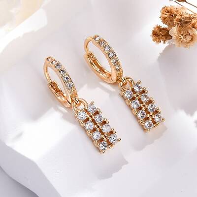 Brass Micro Pave Clear Cubic Zirconia Leverback Earrings