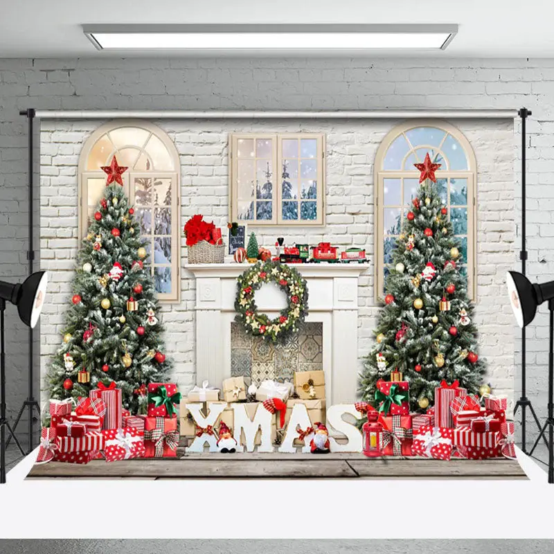 Aperturee Merry Christmas White Wall Holiday Gift Backdrop - Aperturee