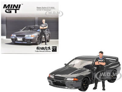 Nissan Skyline GT-R (R32) RHD (Right Hand Drive) Gunmetal Gray Metallic with Tsugio Matsuda Figure Limited Edition 1/64 Dieca...