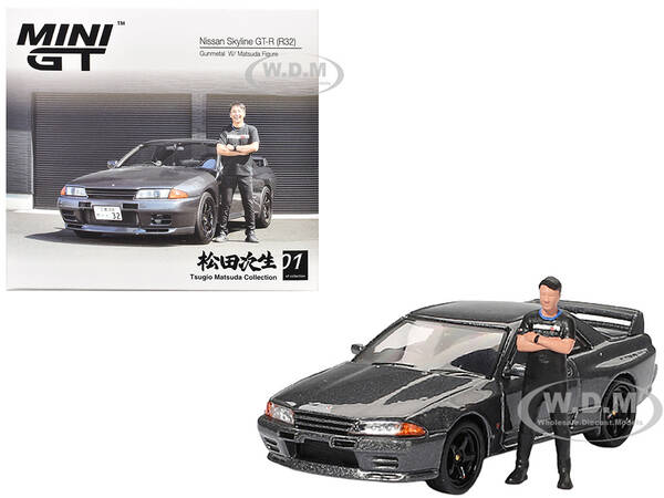 Nissan Skyline GT-R (R32) RHD (Right Hand Drive) Gunmetal Gray Metallic with Tsugio Matsuda Figure Limited Edition 1/64 Dieca...