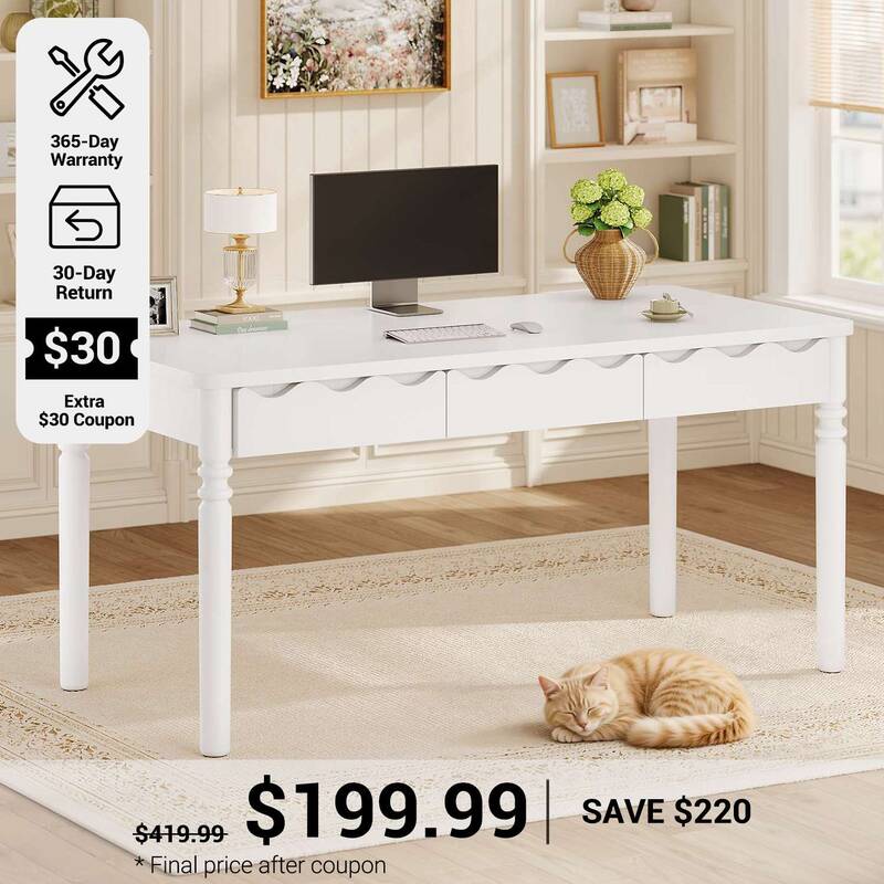 SEDETA | 47 Inch Solid Pine Wood Executive Desk with 3 Drawers Home Office Desk for Work Study Writing Makeup Vanity Desk for...