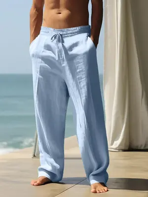 Men's High-Quality Linen Straight Leg Pants, Summer Beachwear, Casual Loose Fit, Durable Easy Care, Available in S-3xl Sizes