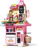 33.8IN Kids Kitchen Playset, 70PCS Kid Play Kitchen with Realistic Lights & Sounds, Spray Sink Toy Kitchen Accessories, Prete...