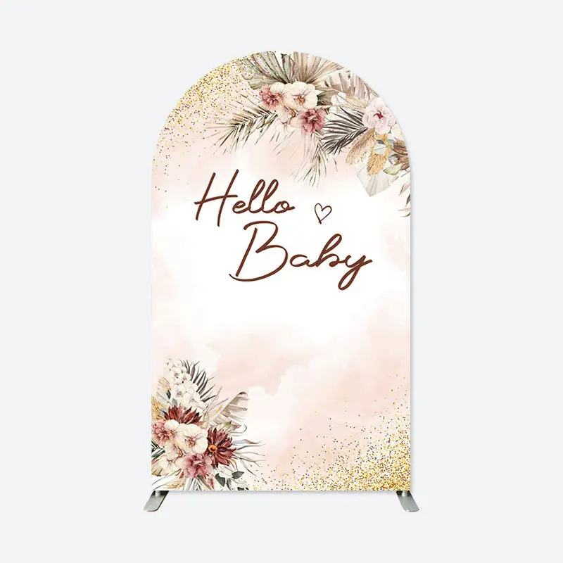 Aperturee Floral Boho Hello Baby Double Sided Arch Backdrop | Diy Round Arch Backdrop | Diy Arch Backdrop Cover | Round Arch ...