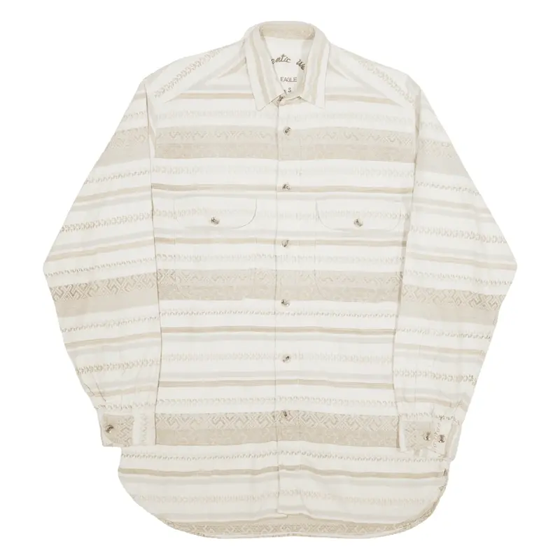 EAGLE Shirt Beige Striped Long Sleeve Mens S
