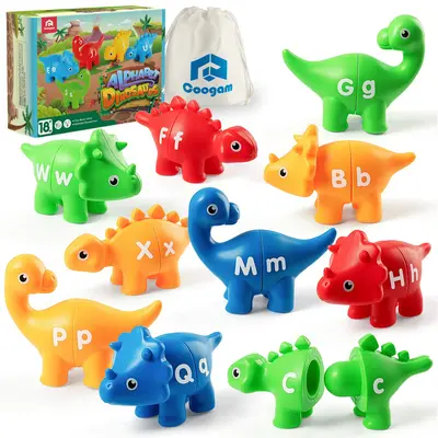 Coogam 26pcs Alphabet Matching Toy, Double-Sided Letters Fine Motor Skill Dino Toy for Kids Unisex Animals & Nature Language ...
