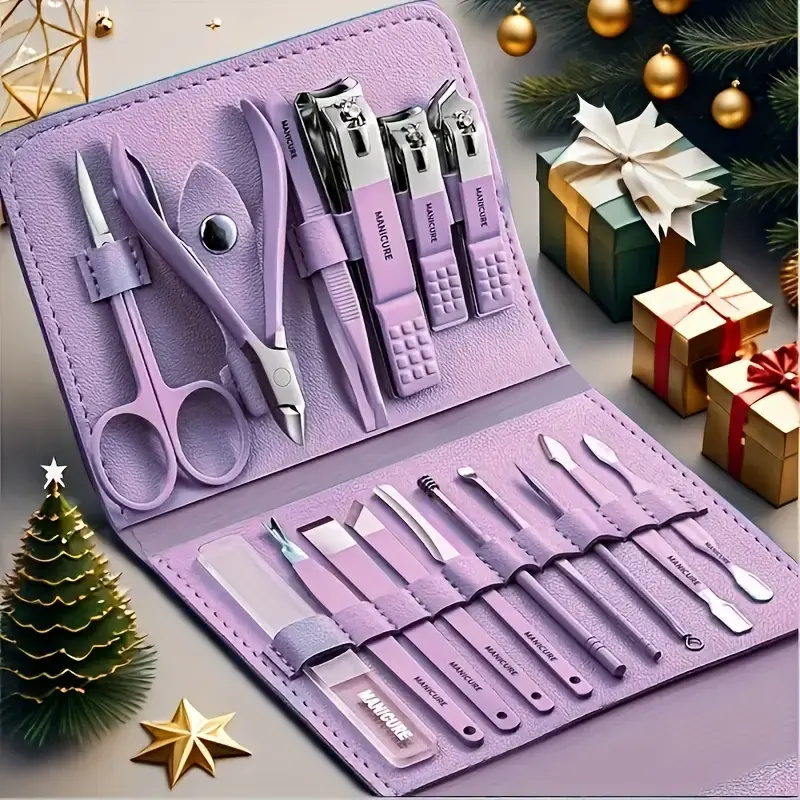 Violet Cutics Nail Clippers Set - 16-Piece Stainless Steel Manicure Pedicure Kit with Travel Case - Durable Sharp Tools for F...