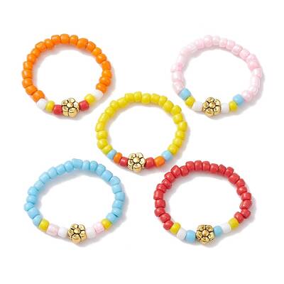 Opaque Colours Glass Seed Bead Stretch Rings