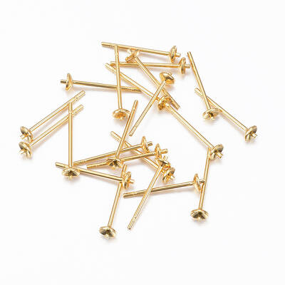 304 Stainless Steel Post Stud Earring Settings For Half Drilled Bead