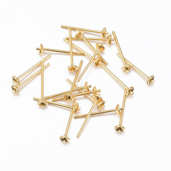 304 Stainless Steel Post Stud Earring Settings For Half Drilled Bead