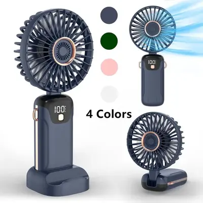 USB Rechargeable Handheld Portable Fan with Phone Holder for iPhone Android Mobile Phone, Cooling Fan with Digital Display, P...