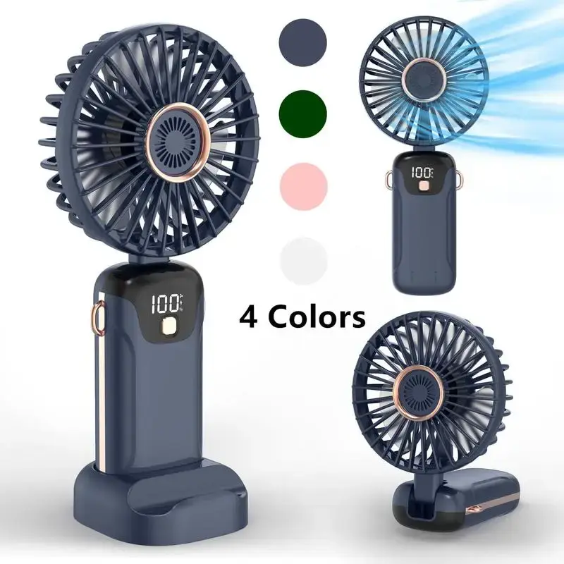 USB Rechargeable Handheld Portable Fan with Phone Holder for iPhone Android Mobile Phone, Cooling Fan with Digital Display, P...