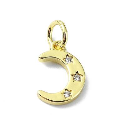 Moon Theme Brass Micro Pave Clear Cubic Zirconia Charms
