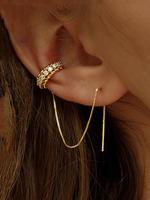 Women's Elegant Rhinestone & Chain Design Ear Cuff, Threader Earrings,  Exquisite Long Thread Earrings, Chic Gorgeous Jewelry...