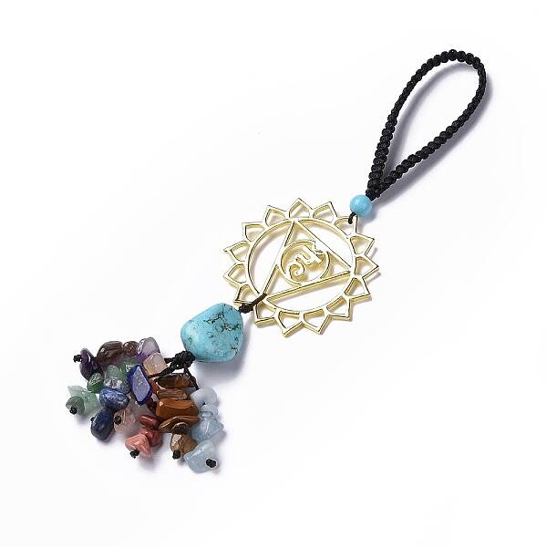 Natural Raw Turquoise & Mixed Stone Chips Tassel Pendant Decorations