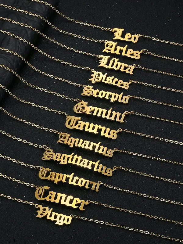 Summer 2024 Creative Fashion Twelve Constellation Letter Decor Chain Anklet, Summer Holiday Elegant Stainless Steel Jewelry A...