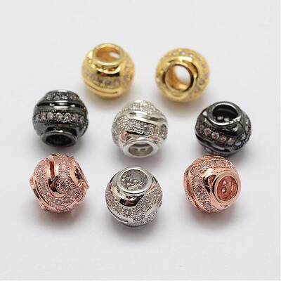 Brass Micro Pave Cubic Zirconia European Beads
