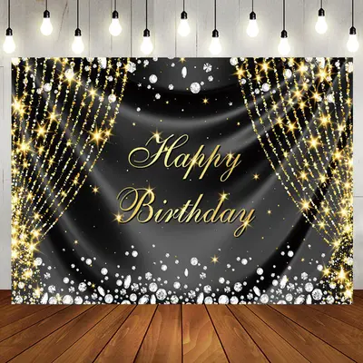 Silver Gold Diamonds Curtain Happy Birthday Backdrop - Aperturee