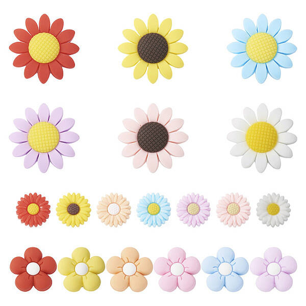 19Pcs 19 Styles Flower Food Grade Eco-Friendly Silicone Focal Beads