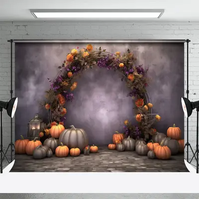 Halloween Floral Arch Autumn Pumpkin Photo Backdrop - Aperturee