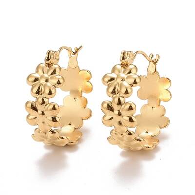 Ion Plating(IP) Flower 304 Stainless Steel Hoop Earrings for Women
