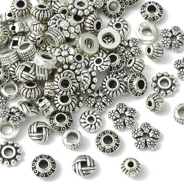 100Pcs 10 Styles Tibetan Style Alloy Spacer Beads