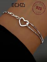925 Sterling Silver Simple Heart Design Chain Adjustable Bracelet, Fashionable Jewelry for Women & Girls, Gift for Mom, Mothe...