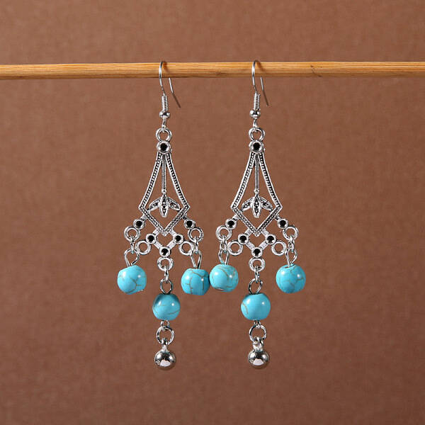 Bohemian tassel turquoise earrings