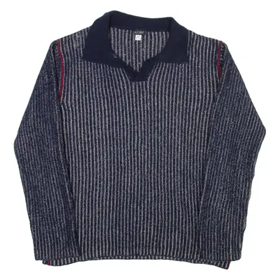 ARMANI JEANS Mens Patterned Jumper Blue Striped Collared Tight Knit 2XL