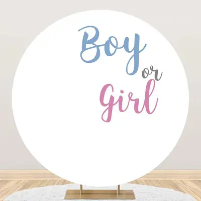 Boy Or Girl White Round Backdrop For Gender Reveal - Aperturee