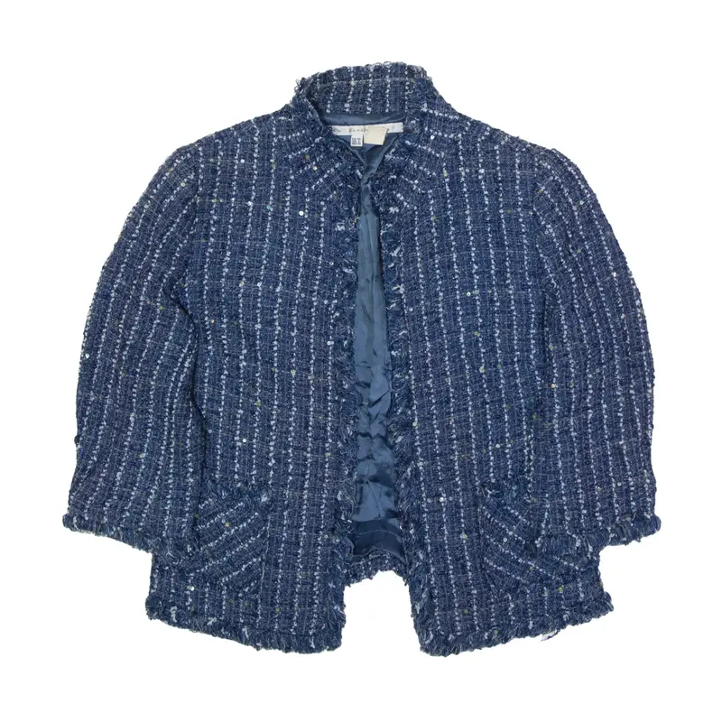 ZARA Sequin 3/4 Sleeve Overcoat Jacket Blue Womens S