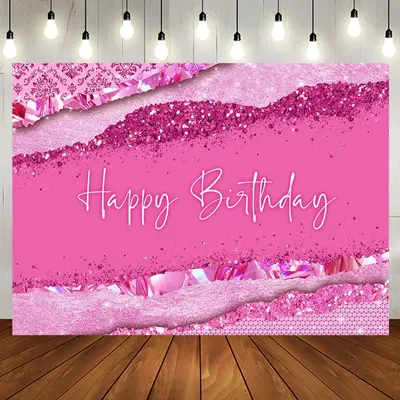 Pink Diamonds Glitter Happy Birthday Party Backdrop