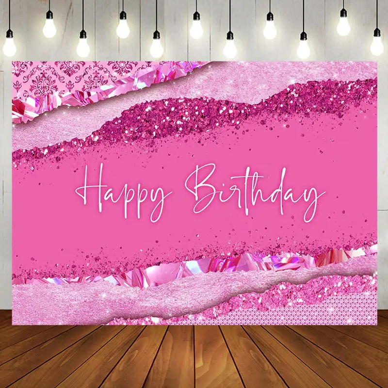 Pink Diamonds Glitter Happy Birthday Party Backdrop