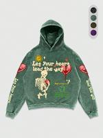Men's Vintage Skeleton & Letter Print Hoodie, Casual Comfy Loose Hooded Sweatshirt for Daily Wear, Unisex Top for All Seasons...