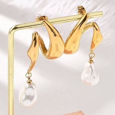 304 Stainless Steel Shell Pearl Stud Earrings for Women