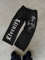 Unisex's Virgin Mary & Letter Print Drawstring Waist Sweatpants, Street Fashion Graphic Pocket Pants for Daily Wear, Unisex's...