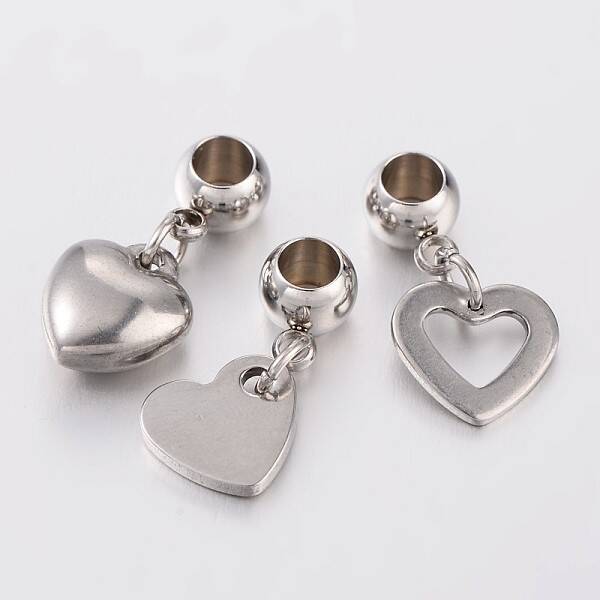Tarnish Resistant Mixed Shape 304 Stainless Steel European Large Hole Dangle Charms