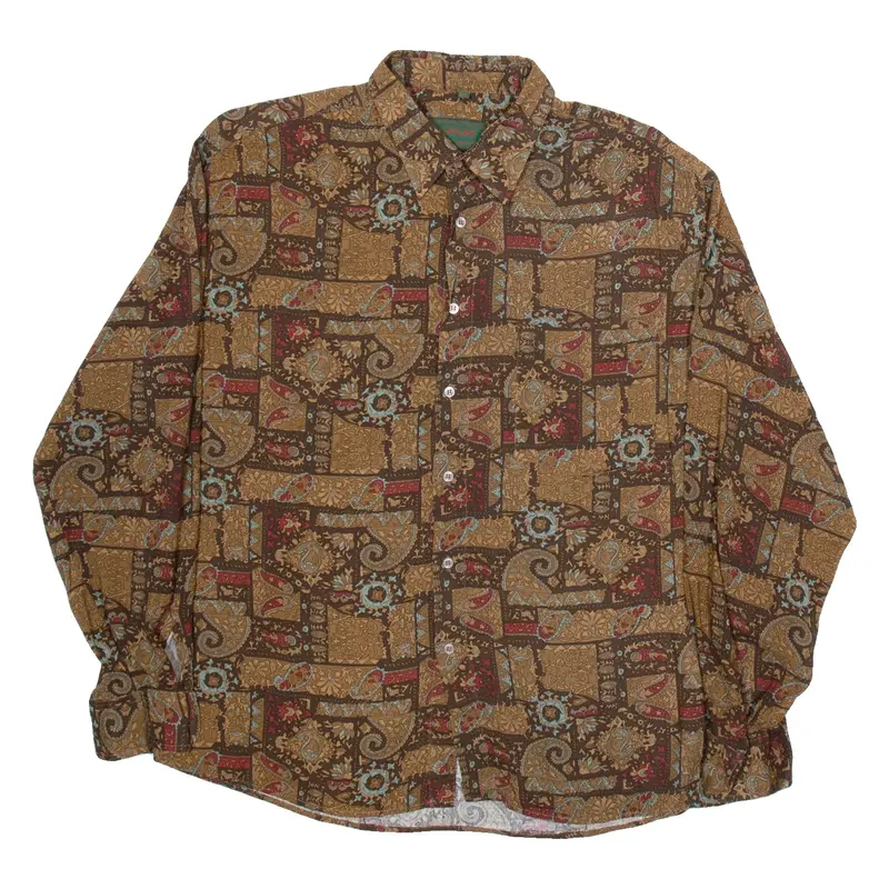 CHAOS Mens Shirt Brown Paisley Long Sleeve XL