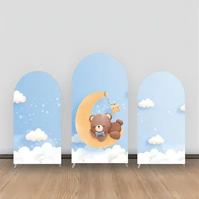 Blue Moon Clouds Bear Baby Shower Arch Backdrop Kit - Aperturee